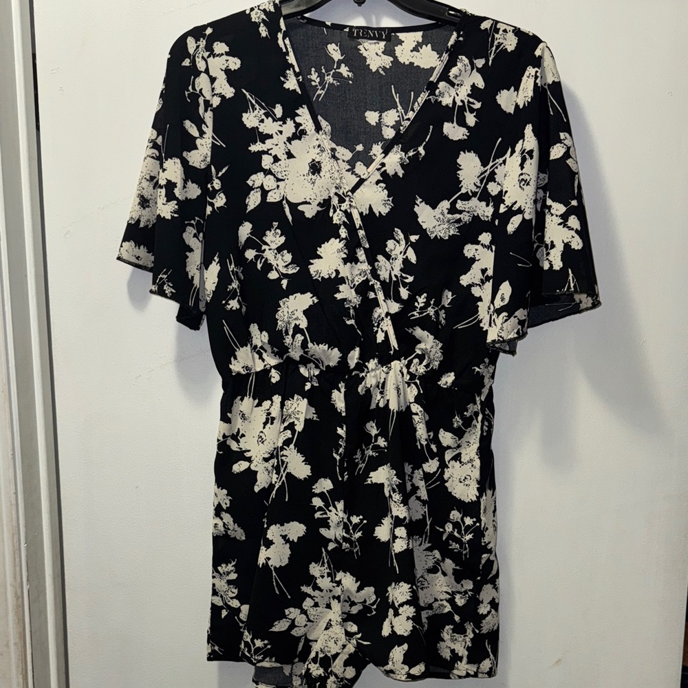 Floral Black and White Romper
